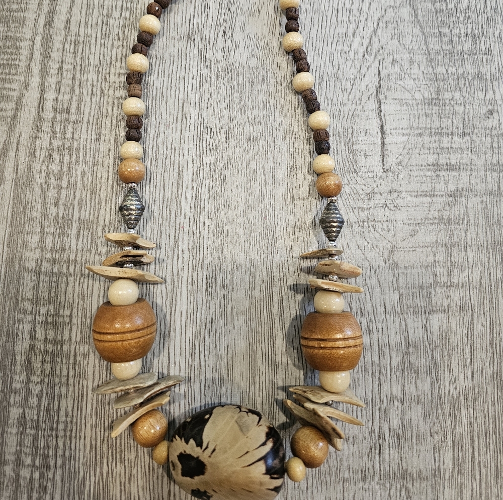 Natural Wood Beaded Necklace